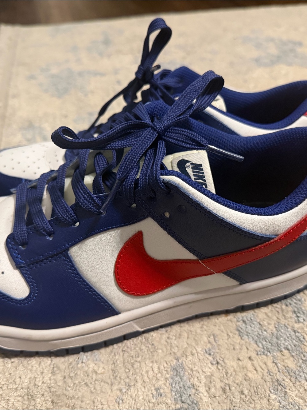Nike Dunk Low in Navy, White & Red Swoosh